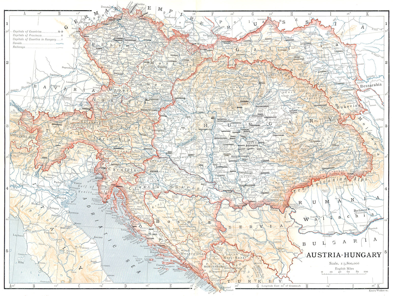 AUSTRIA-HUNGARY. Austria-Hungary 1910 old antique vintage map plan chart